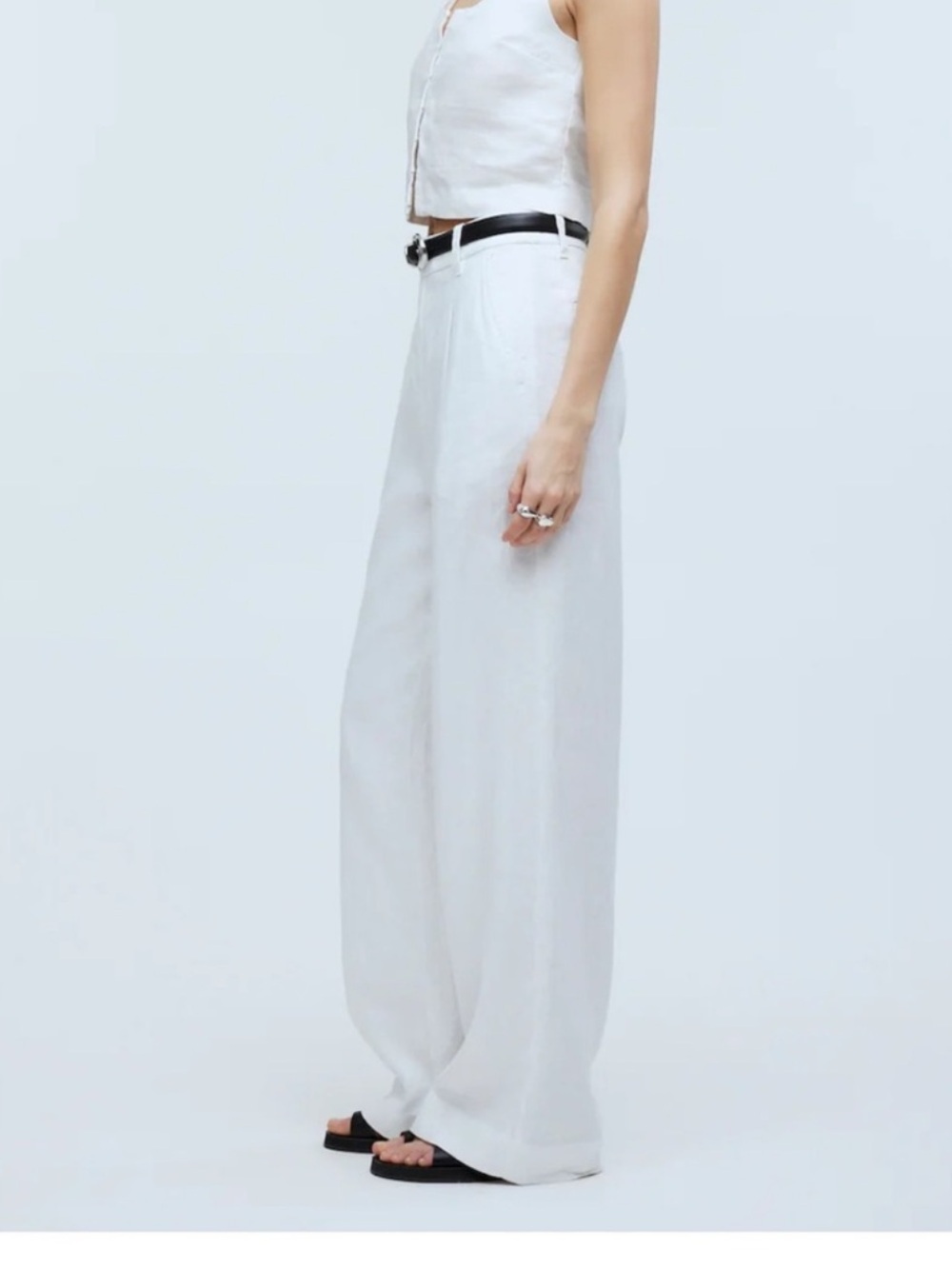 Madewell Linen Wide Leg Pants Womens 6 White High Rise Trouser Coastal Quiet Lux